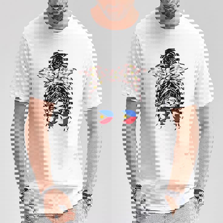 フィリピン 散らかった団子 バンダナ付き フィリピン国旗グラス 長袖tシャツ Tシャツ 面白い贈り物