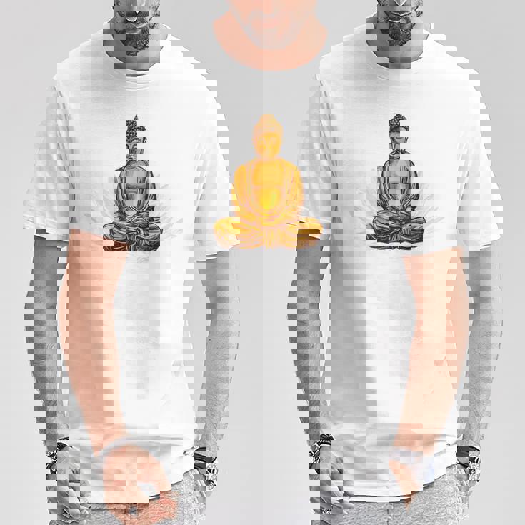 ブッダ 国際ヨガデー バックプリント Tシャツ 面白い贈り物