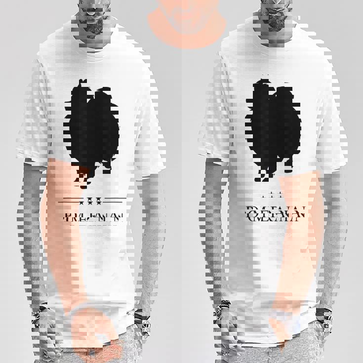 ポメラニアンブラックシルエット Tシャツ 面白い贈り物