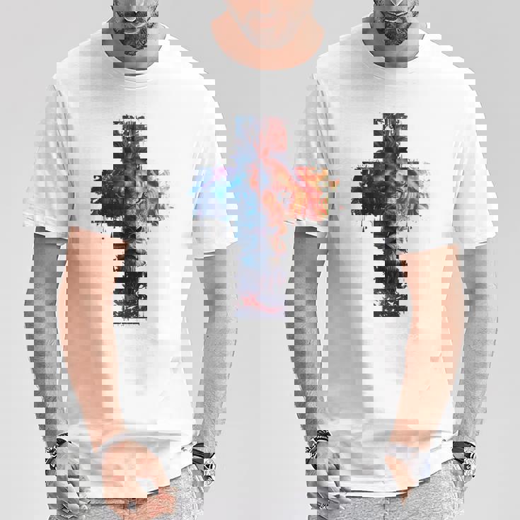 ユダのライオン、イエス・キリストの十字架、キリスト教信仰のグラフィック。 Tシャツ 面白い贈り物