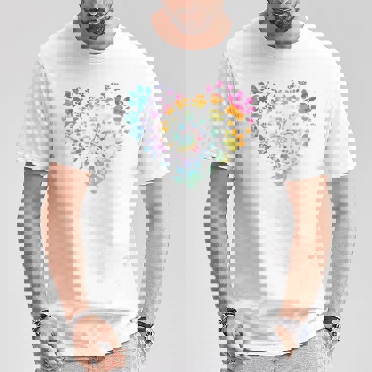 バックプリント 犬の足跡 犬 ペット 足跡 プリント 長袖tシャツ Tシャツ 面白い贈り物