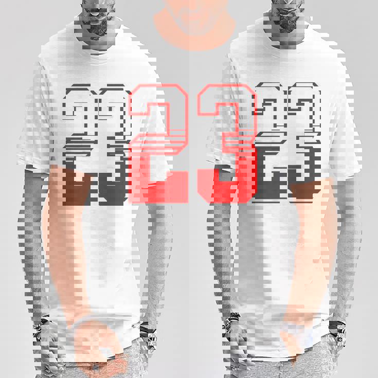 白赤番号 23 スポーツチーム Tシャツ 面白い贈り物