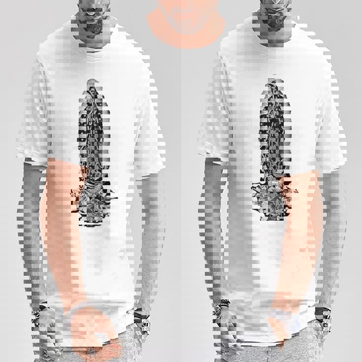 聖母デグアダルーペ サンマリア バックプリント クリスチャン Tシャツ 面白い贈り物