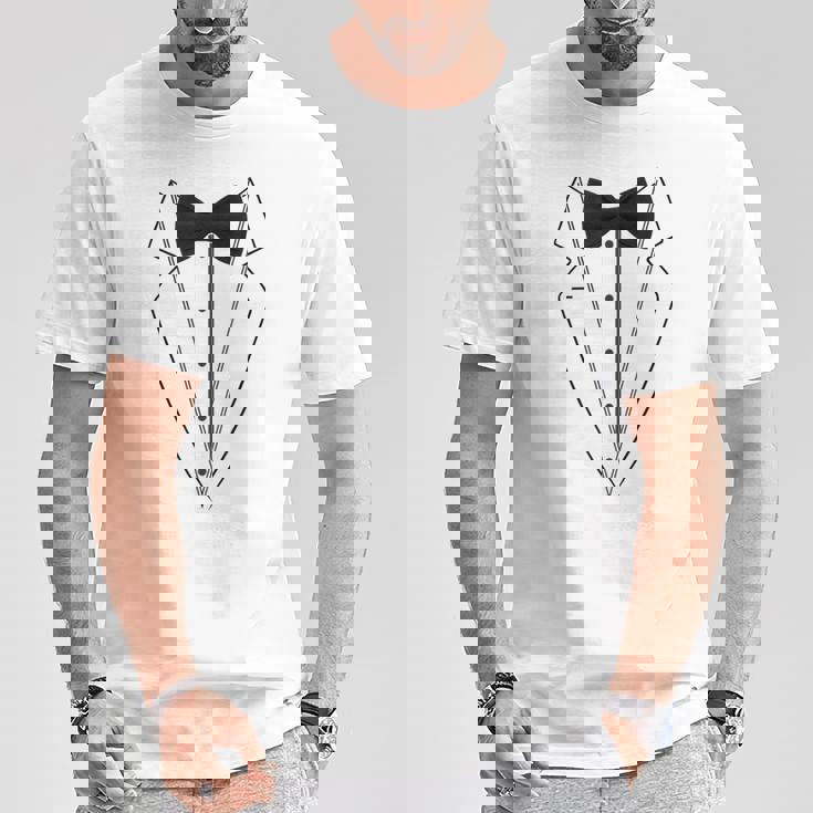 蝶ネクタイ付きホワイトtシャツ タキシード 面白いシャツ Tシャツ 面白い贈り物