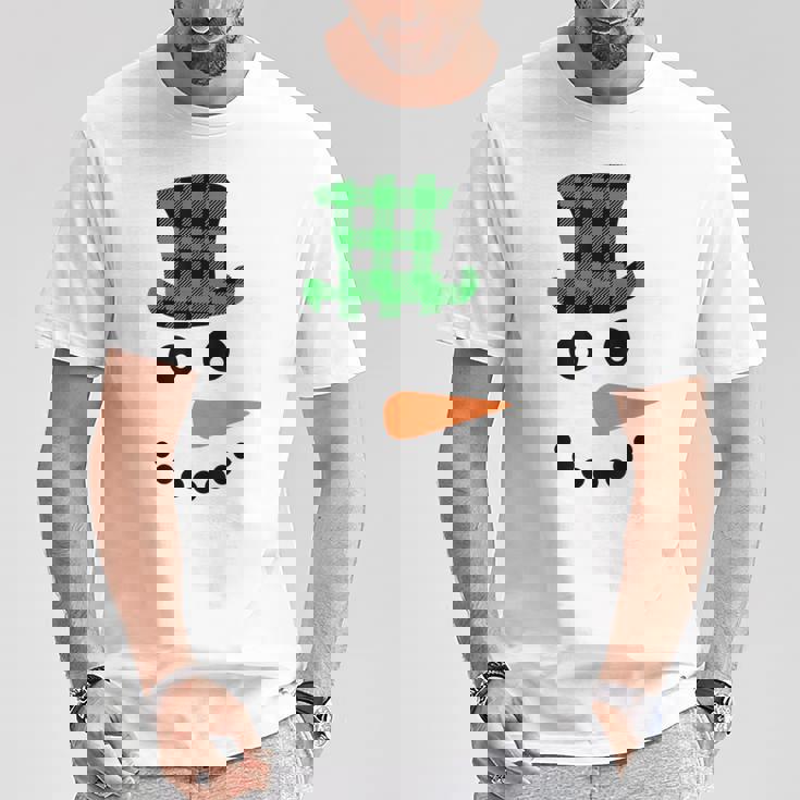 雪だるま 顔 にんじん鼻 クリスマス 冬 格子柄 サンタハット Tシャツ 面白い贈り物