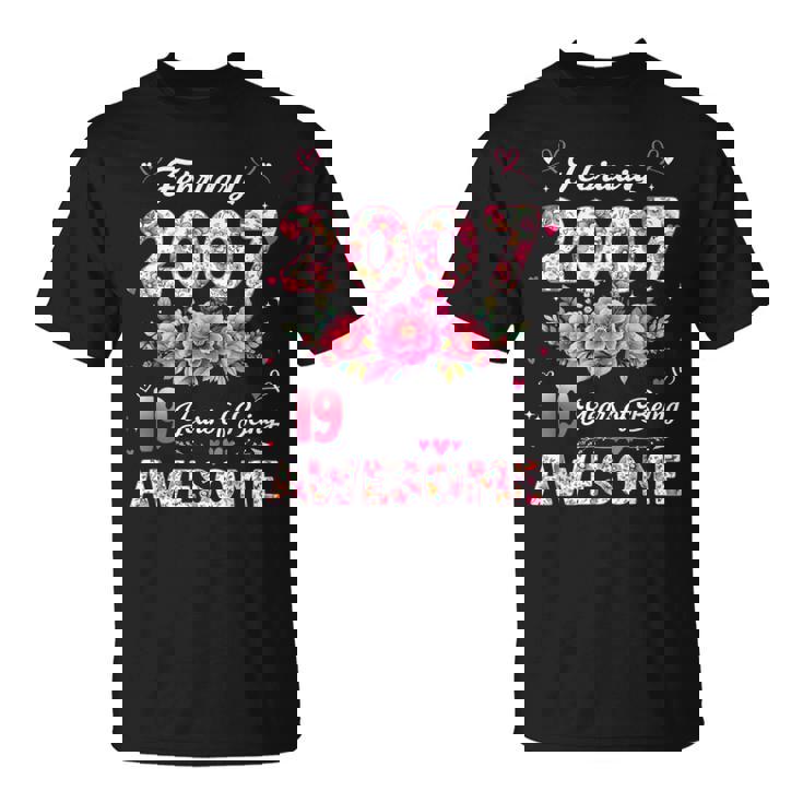 19歳 2007年2月 花柄 19歳 誕生日 男性 女性 Tシャツ