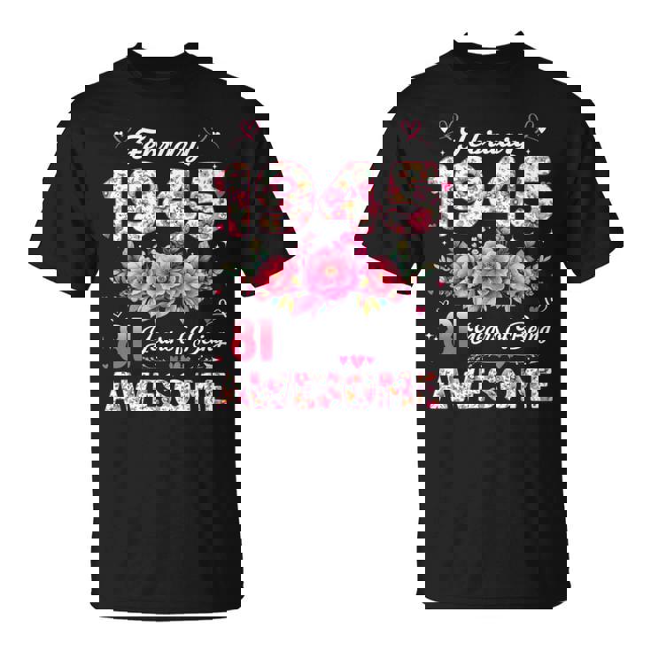 81歳 1945年2月 花柄 81歳 誕生日 男性 女性 長袖tシャツ Tシャツ