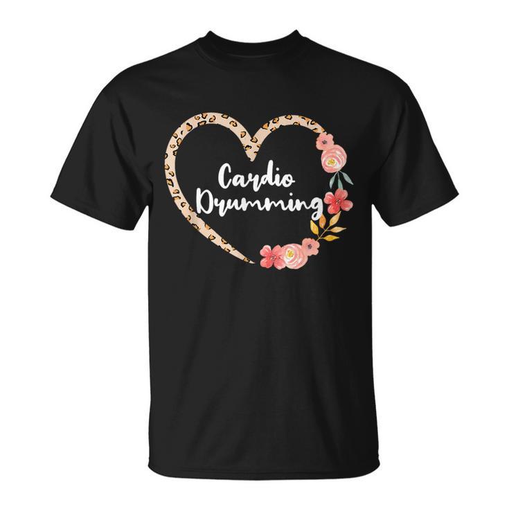 Cardio Drumming Fitness Gym Leopard Floral Heart For Women T-Shirt