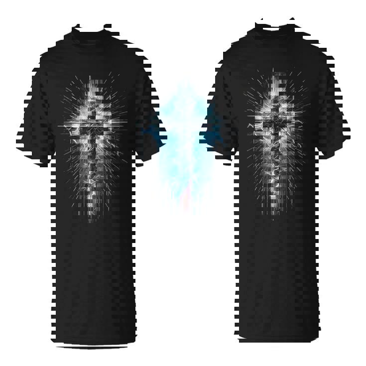 Christian Cross Punk Art Style Distressed Crown Of Thorns T-Shirt