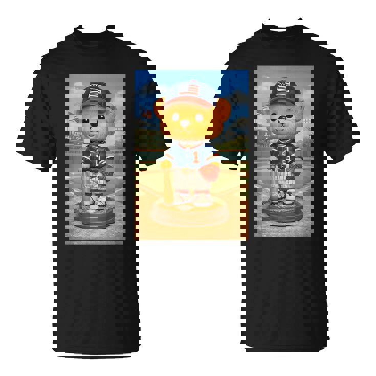 Cool Teddy Bear Baseball Player Illustration Graphic s Tシャツ