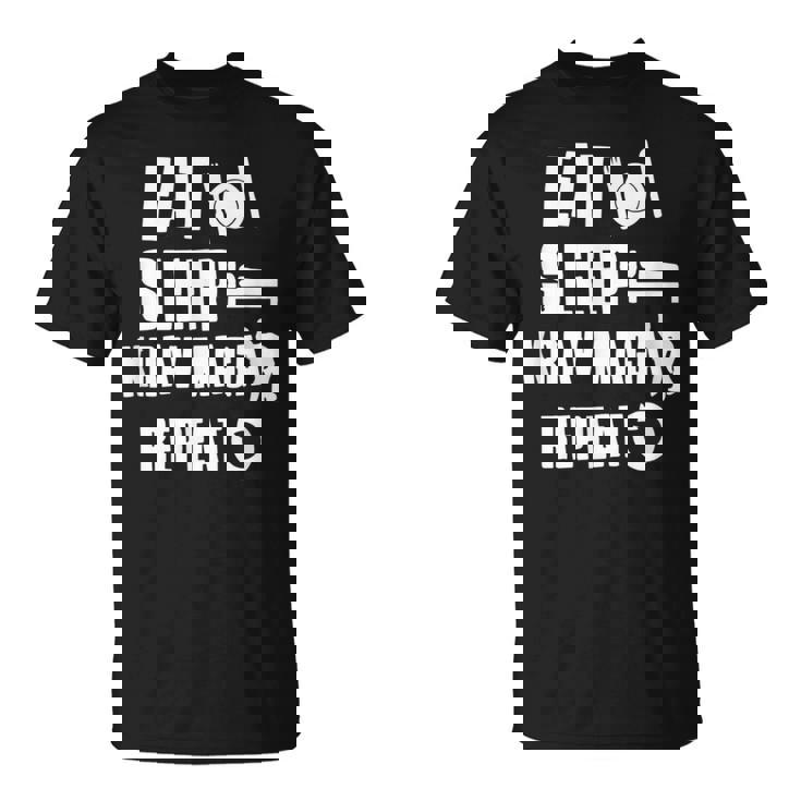 Divertida Krav Maga Eatleep Krav Maga Repeat Camiseta unisex