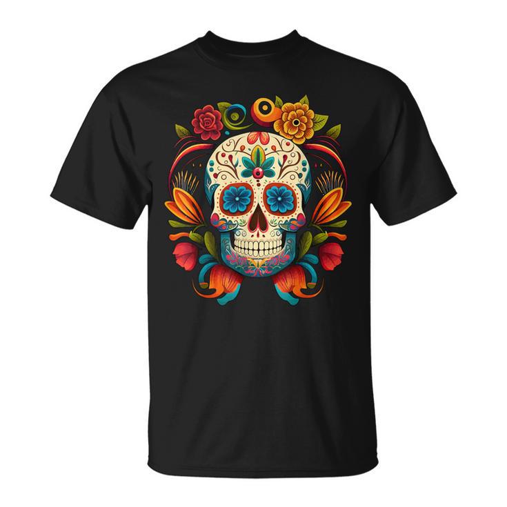 Fleurs Mexicainucre Crâne Dia De Los Muertos Cinco De Mayo T-Shirt