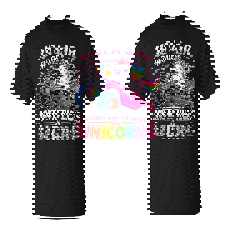Just A Girl Who Loves Monster Trucks And Unicorns T-Shirt