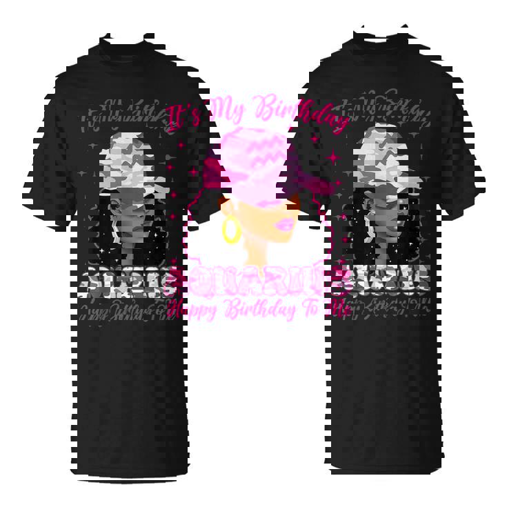 It's My Birthday Aquarius Black Woman Pink Camo T-Shirt