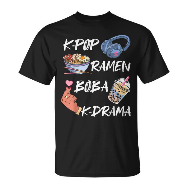 K-Pop Ramen Boba K-Drama Cuisineud-Coréenne Film Musique Amoureux T-Shirt