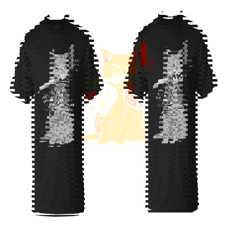 Katana Tatuada De Japón Asiáticoamurai Gato Geekintage Retro Camiseta unisex