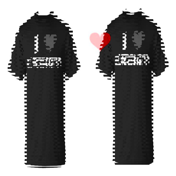 I Love Electricity ハート 電気技師ユーティリティ電気 Tシャツ