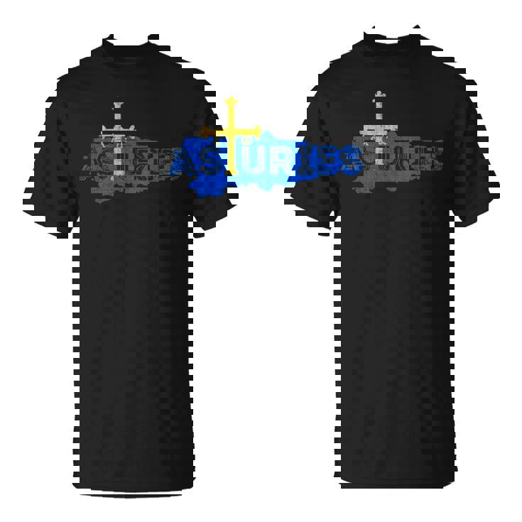 Mapa Y Bandera Asturiana Recuerdo Asturias España Manga Larga Camiseta unisex