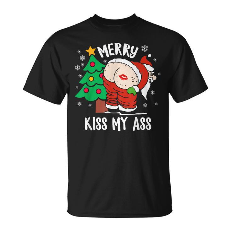 Merry Kiss My Ass Cadeau De Noël Amusant Père Noël T-Shirt