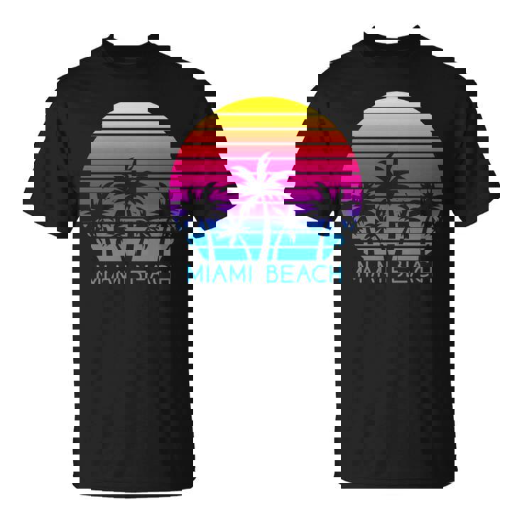 Miami Beach Florida Retrointage Atardeceracacionesiajes Manga Larga Camiseta unisex