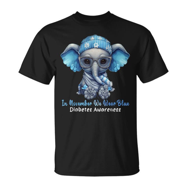 In November We Wear Blue Elephant Diabetes Awareness T-Shirt