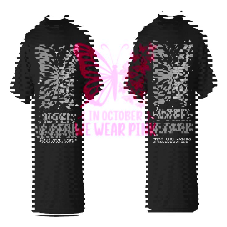 In October We Wear Pink Breast Cancer Awareness Butterfly T-Shirt