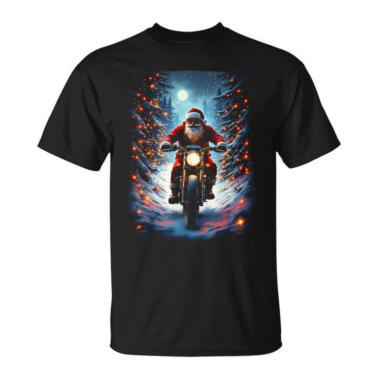 Père Noël Motard Équitation Moto Noël Lune T-Shirt