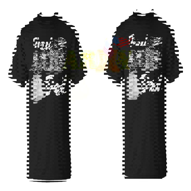 Proud Army Dad Military Dad With Dog Tag Us Flag T-Shirt