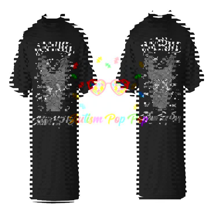 Proud Autism Pop Pop French Bulldog Dog Puzzle Glasses T-Shirt