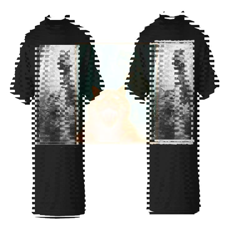 Selfie De Chat Avec Dinosaure Photo De Chat Effrayée Amusante T-Shirt