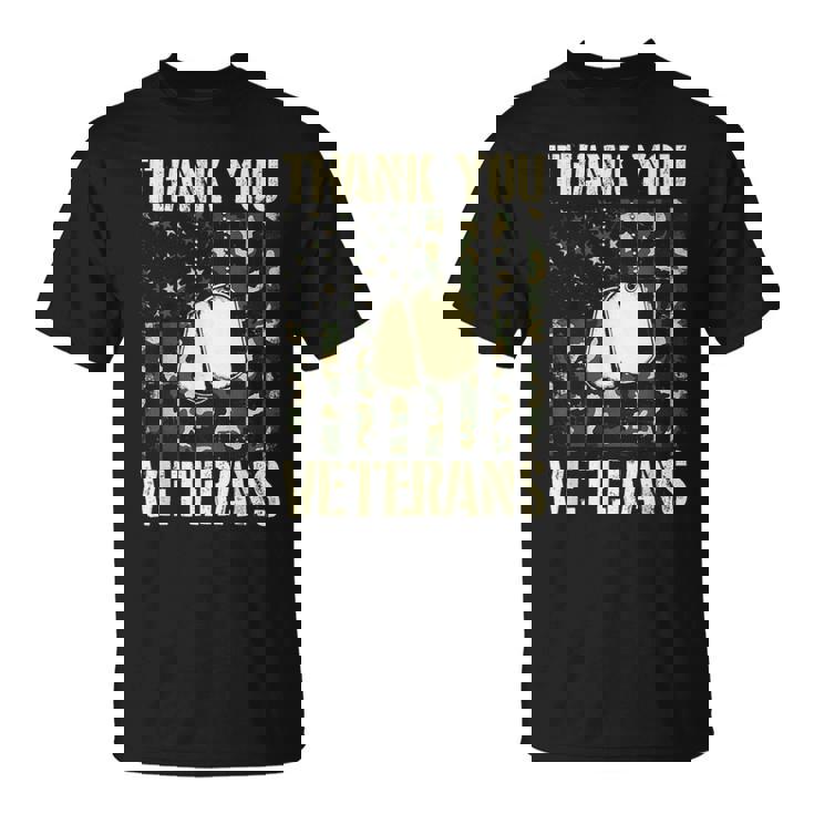 Thank You Veterans Patriotic Dog Tag American Flag Women T-Shirt