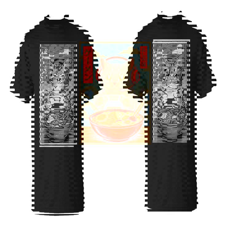 かわいい カワイイ ゲーマー猫 ラーメン ゲーム好き 猫好き向け 面白い デザイン レトロ 和風 日本 アニメ Tシャツ