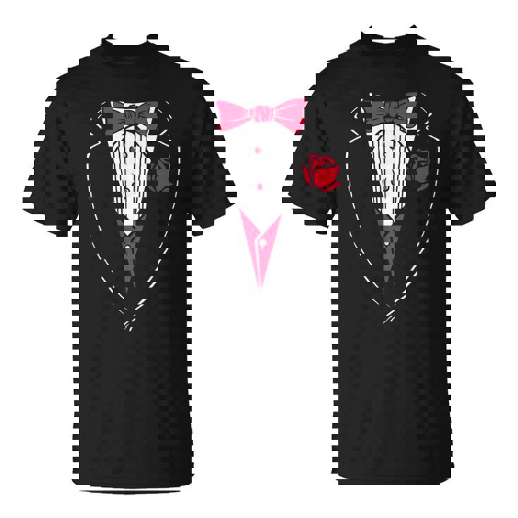 かわいいレッドパピヨンとローズのタキシード。 Tシャツ