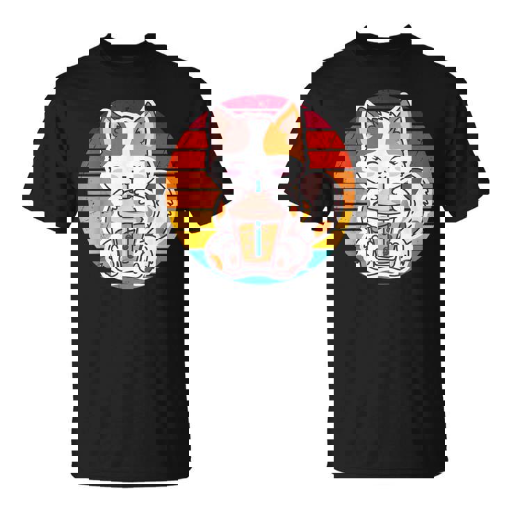 かわいい猫 ボバ ティーバブル アニメ 日本猫 女の子 ティーン Tシャツ