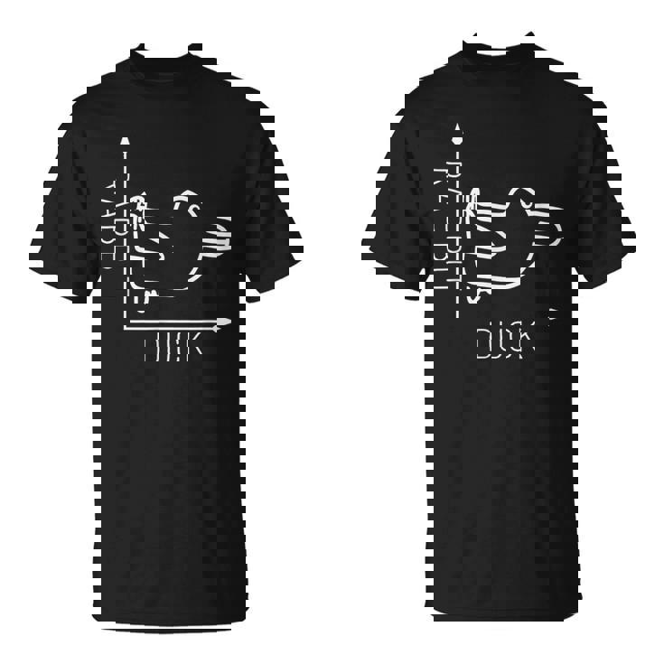 ウィトゲンシュタインのウサギのアヒル 前から後ろへの光のイリュージョン Tシャツ