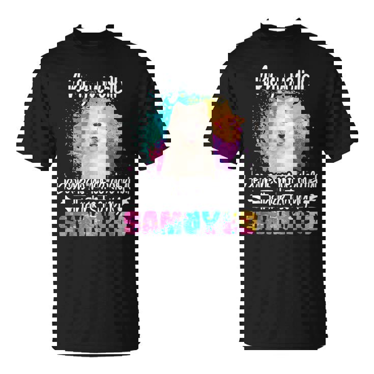 カラフルな世界 サモエド 犬 前足 犬のママ 服 ママ サモエドのアクセサリー 犬の学校 犬の飼い主 Tシャツ