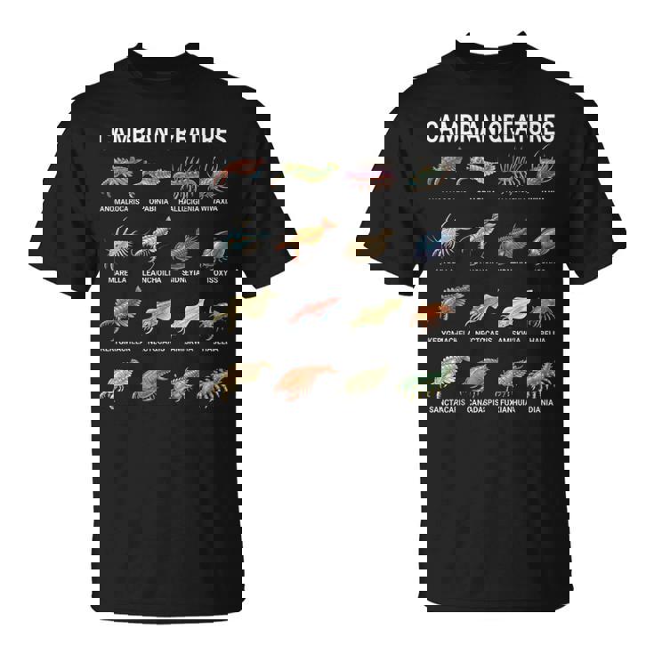 カンブリア紀の生き物チャート–先史時代の海洋生物アート Tシャツ