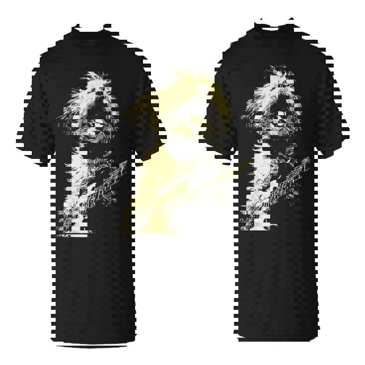 ギターロッカー ギタリスト 動物 パンク グランジ犬とマルチーズ Tシャツ