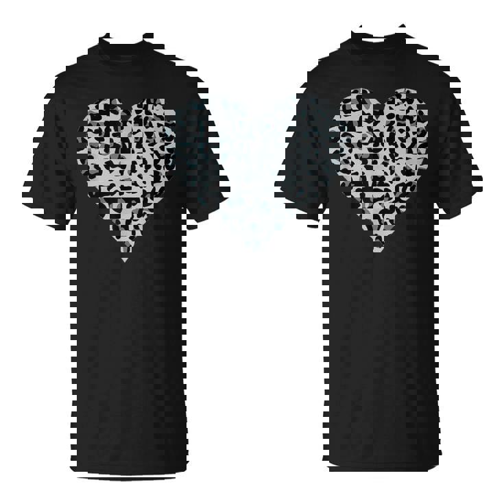 グレーとブラック ヒョウ柄 アニマルプリント ハート Tシャツ