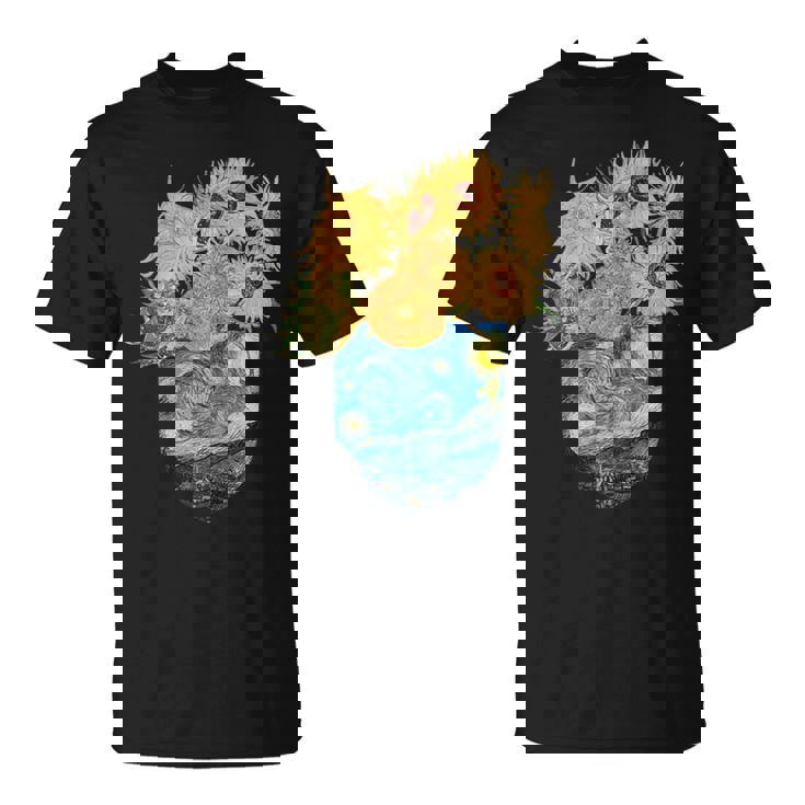 ゴッホ ひまわり&星月夜ポケット 美的アート Tシャツ