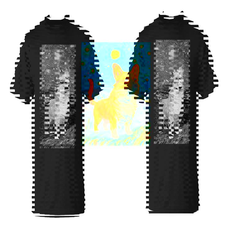 ゴッホ動物アート 動物愛好家のためのかわいいコーギー犬 Tシャツ