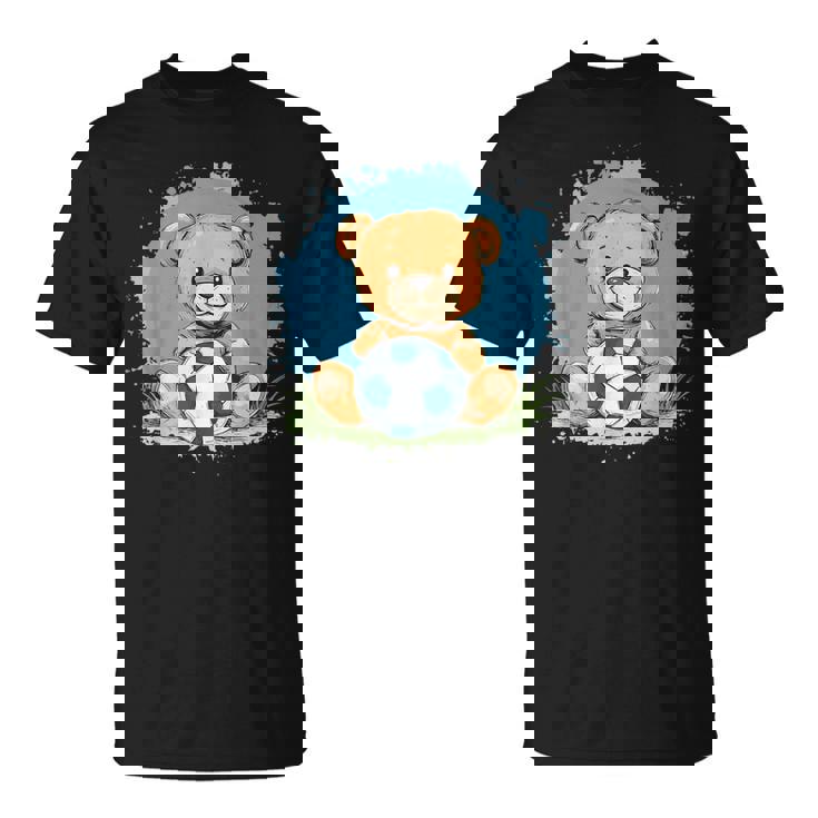 サッカーボール付きのかわいいテディベア Tシャツ