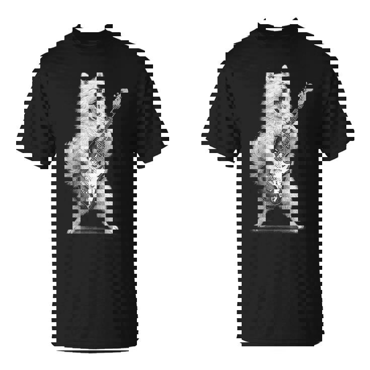 サモエド ギターを弾く ロックミュージック 犬好き Tシャツ
