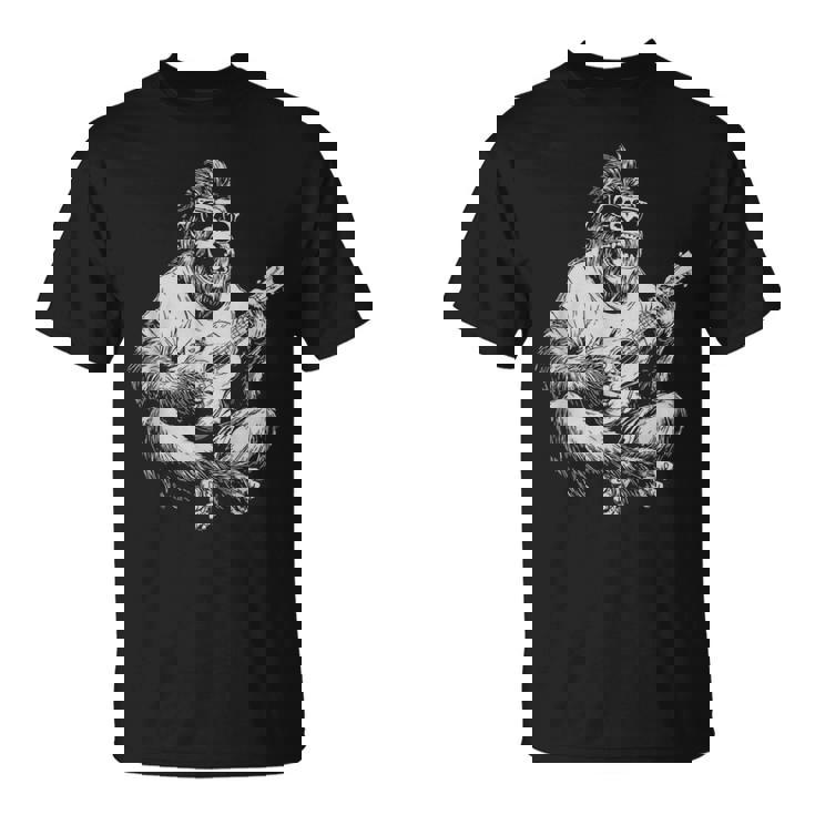 サングラス付きかわいいゴリラ ギタープレーヤー 面白いギタリスト Tシャツ