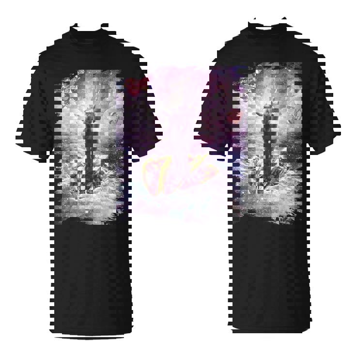 スペースキャットライディングアルパカユニコーン-ピザ＆タコス Tシャツ