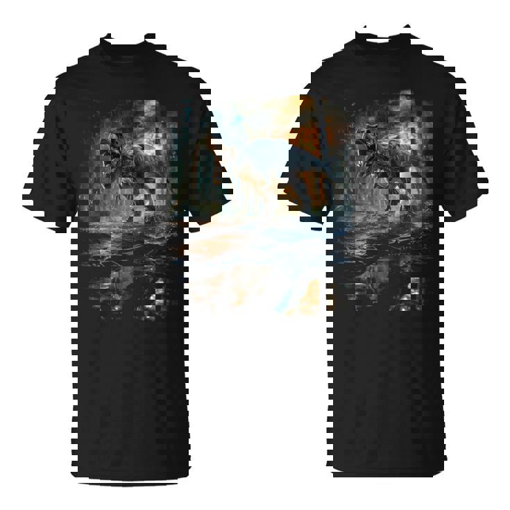 ティレックス 夜に吠える恐竜 リアルなグラフィックデザイン 長袖tシャツ Tシャツ