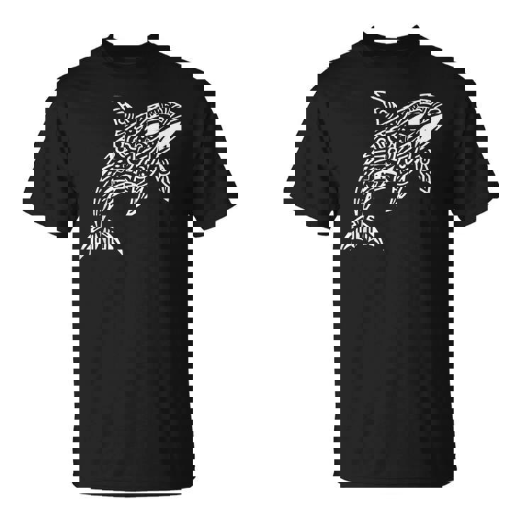 トライバル シャチ クジラ ハワイアン マオリ タトゥー オーシャン アート デザイン Tシャツ