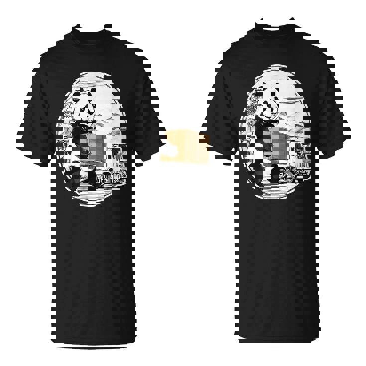 トラック運転手 パンダ 運送業 水墨画 和風 おもしろ 動物 Tシャツ