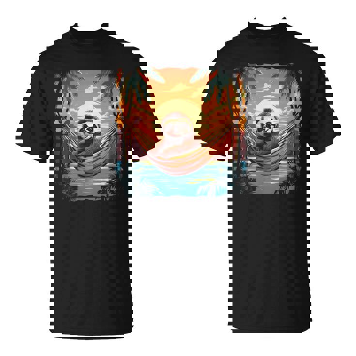 ナマケモノ ハンモック トロピカル サンセット リラクゼーション ヤシの木 平和 長袖tシャツ Tシャツ