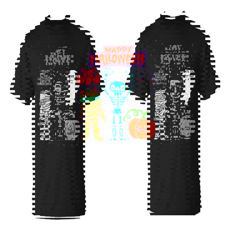 ハッピーハロウィン骨格かぼちゃかわいいゴーストキッズ男の子女の子 Tシャツ